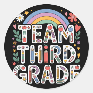 Hello Third Grade Rainbow Teacher Clroom Ck To Sch Classic Round Sticker