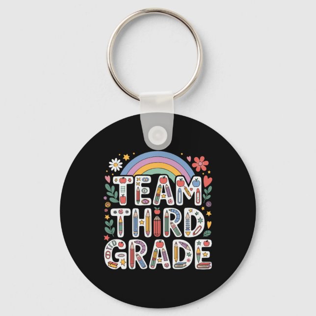 Hello Third Grade Rainbow Teacher Clroom Ck To Sch Key Ring (Front)