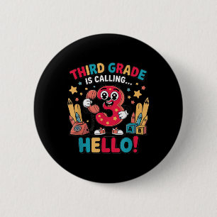 Hello Third Grade Shirt - Girls 3rd Grade Outfit, 6 Cm Round Badge