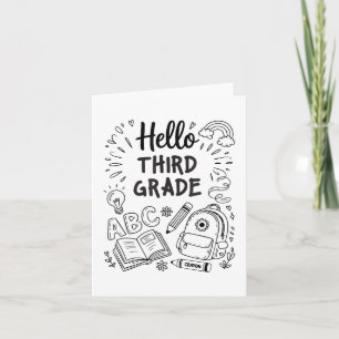 Hello Third Grade Shirt - Girls 3rd Grade Outfit, Card