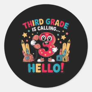 Hello Third Grade Shirt - Girls 3rd Grade Outfit, Classic Round Sticker