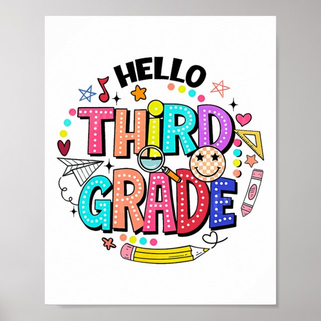 Hello Third Grade Team 3rd Grade Back To School Te Poster (Front)