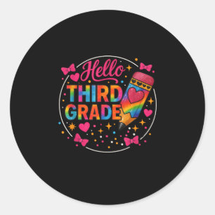 Hello Third Grade Tie Dye Pencil Back To School 3r Classic Round Sticker