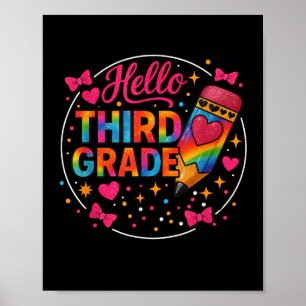 Hello Third Grade Tie Dye Pencil Back To School 3r Poster