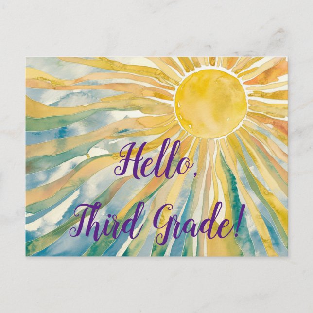 Hello Third Grade Watercolor Postcard (Front)