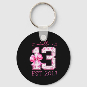 Hello thirteen est 2013 pink coquette bow 13th key ring