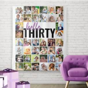 Hello Thirty 30th Birthday 40 Photo Collage Tapestry