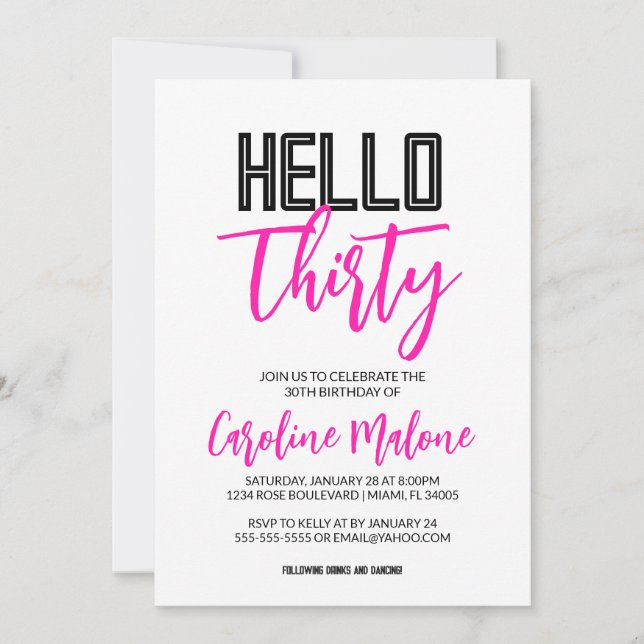 Hello Thirty Birthday Invitation  (Front)