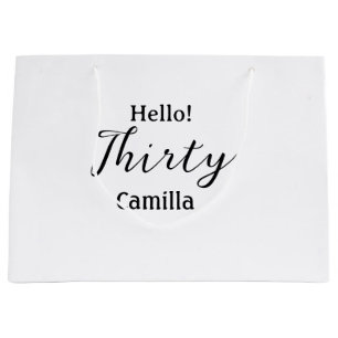 Hello thirty birthday name simple minimal elegant large gift bag