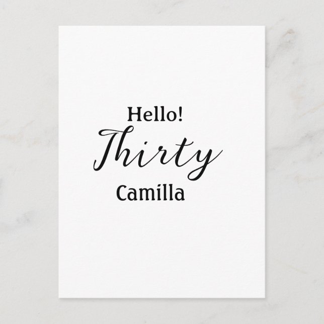 Hello thirty birthday name simple minimal elegant  postcard (Front)