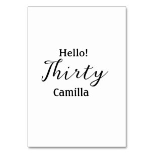 Hello thirty birthday name simple minimal elegant  table number