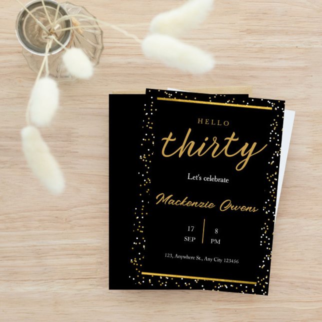Hello Thirty Gold Glitter 30th Birthday Invitation (Creator Uploaded)