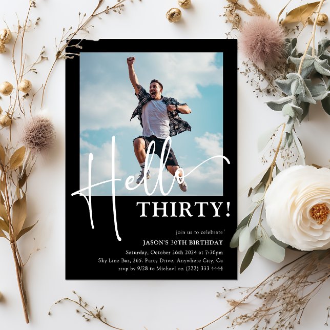 Hello THIRTY! Minimal 30th Birthday Party Invitation (Creator Uploaded)
