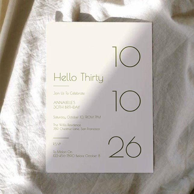 Hello Thirty Minimal Modern 30th Birthday Invitation (Creator Uploaded)