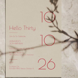 Hello Thirty Minimal Modern 30th Birthday Invitation