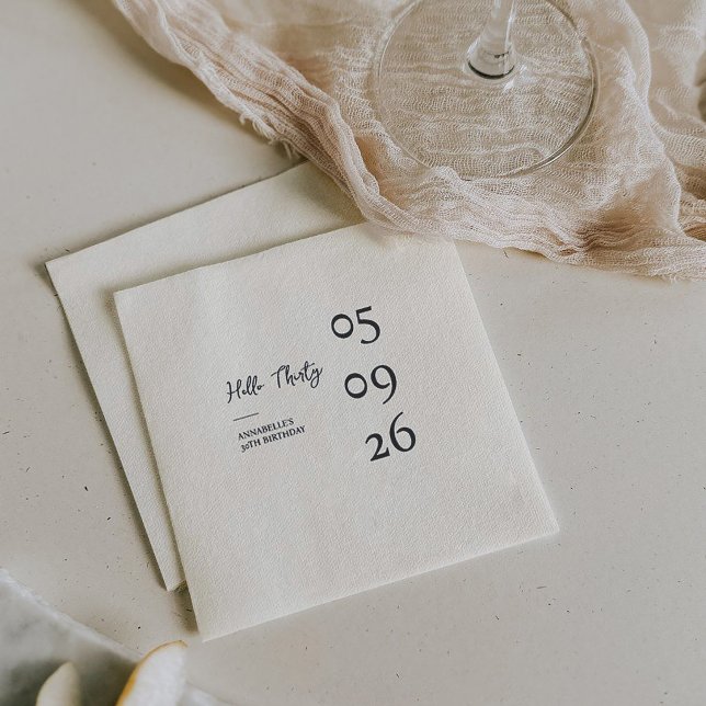 Hello Thirty Minimal Modern 30th Birthday Napkin (Creator Uploaded)