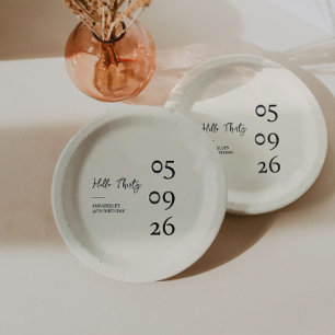 Hello Thirty Minimal Modern 30th Birthday Paper Plate