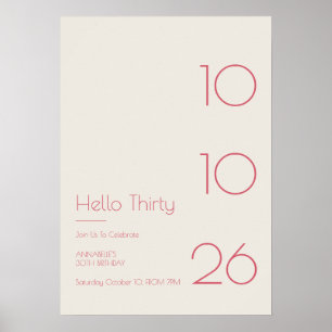 Hello Thirty Minimal Modern 30th Birthday Poster