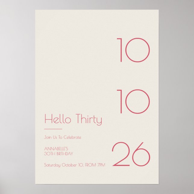 Hello Thirty Minimal Modern 30th Birthday Poster (Front)