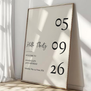 Hello Thirty Minimal Modern 30th Birthday Poster