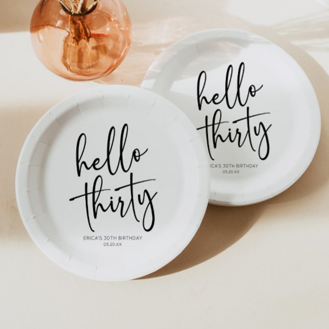 Hello Thirty Minimalist 30th Birthday Party Paper Plate (Creator Uploaded)