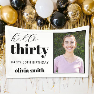 Hello Thirty Modern 30th Birthday Photo Banner