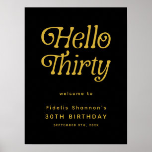 Hello Thirty Retro 30th Birthday Welcome Sign