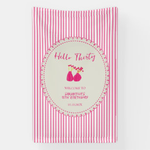 Hello Thirty Vintage Floral Stripes 30th Birthday Banner