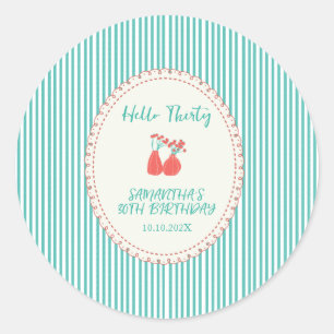 Hello Thirty Vintage Floral Stripes 30th Birthday Classic Round Sticker