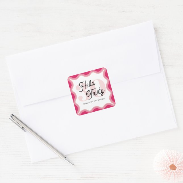 Hello Thirty Wavy Groovy 30th Birthday  Square Sticker (Envelope)