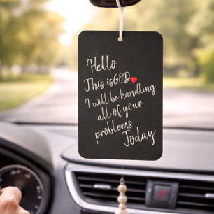 'Hello. This is God.' Black White Typography Faith Car Air Freshener