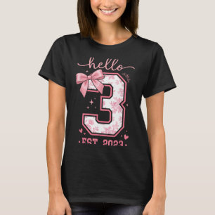 Hello Three Est 2023 Coquette Bow 3rd Birthday T-Shirt
