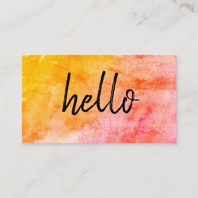 Hello Trendy Handwritten Watercolor Business Card (Front)
