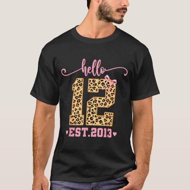 Hello Twelve Est 2013 12th Birthday Coquette Bow L T-Shirt (Front)