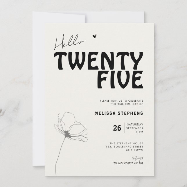 Hello Twenty Five Bold Typography 25th Birthday Invitation (Front)
