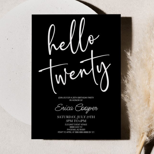 Hello Twenty Minimal Elegant 20th Birthday Party Invitation (Creator Uploaded)