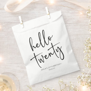 Hello Twenty Minimalist 20th Birthday Party Favour Bag
