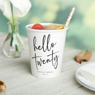 Hello Twenty Minimalist 20th Birthday Party Paper Cups