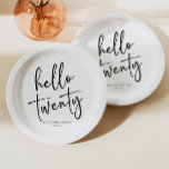 Hello Twenty Minimalist 20th Birthday Party Paper Plate<br><div class="desc">These are Hello Twenty Minimal Minimalist Black White 20th Birthday Party Paper Plates!</div>
