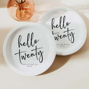 Hello Twenty Minimalist 20th Birthday Party Paper Plate