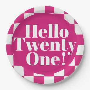 Hello Twenty One Hot Pink 21st Birthday Party  Paper Plate