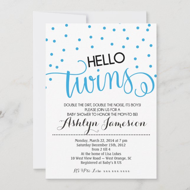 Hello Twins boy Baby Shower Invitation (Front)