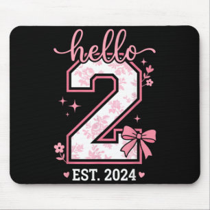 Hello Two Est 2024 Coquette Bow 2nd Birthday Girl Mouse Pad
