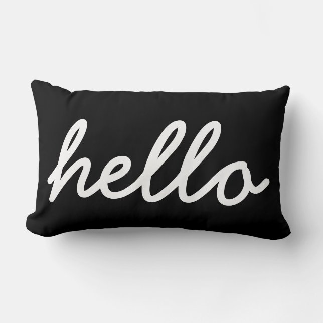 Hello Typography Black and White Lumbar Cushion (Front)