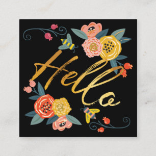 Hello   Vibrant Floral Wildflowers & Honey Bee Square Business Card