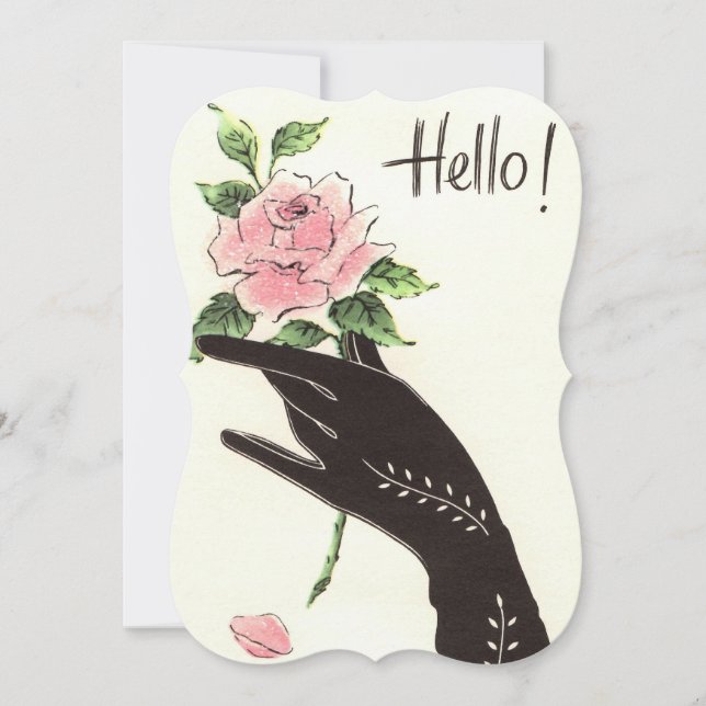 "Hello!" Vintage Gloved Hand & Rose Card (Front)