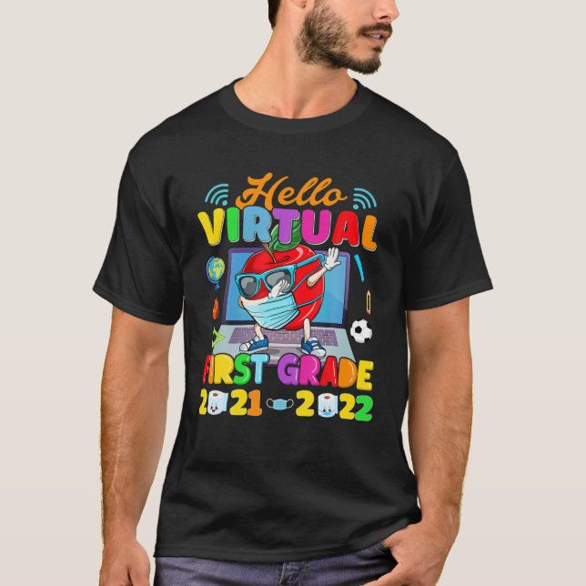 Hello Virtual First Grade 2021-2022 Apple Back To T-Shirt (Front)