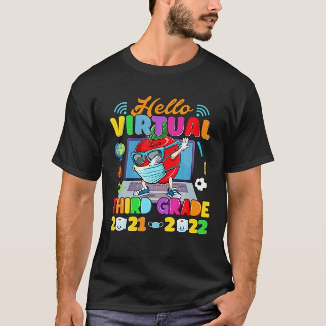 Hello Virtual Third Grade 2021-2022 Apple Back To T-Shirt (Front)