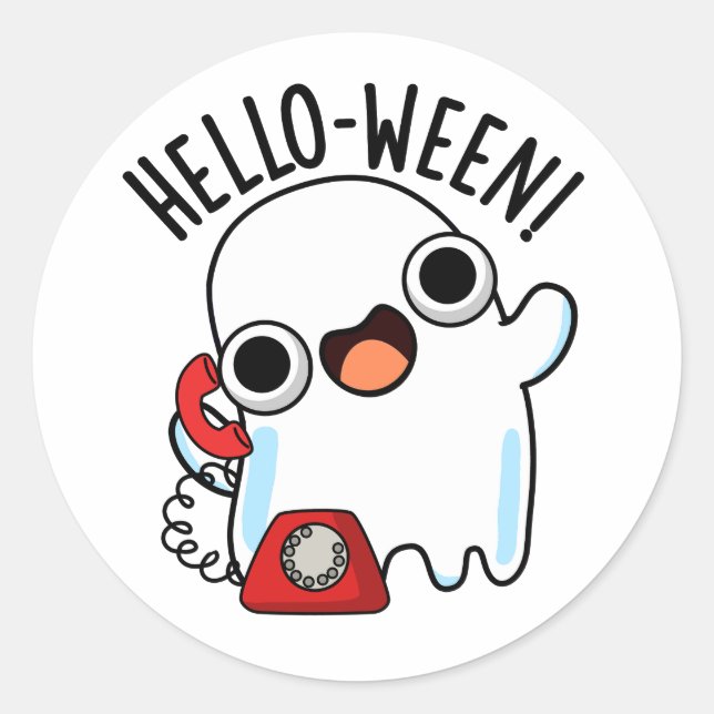 Hello-ween Funny Ghost Pun  Classic Round Sticker (Front)