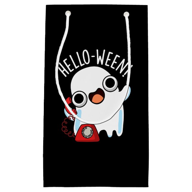 Hello-ween Funny Ghost Pun Dark BG Small Gift Bag (Front)